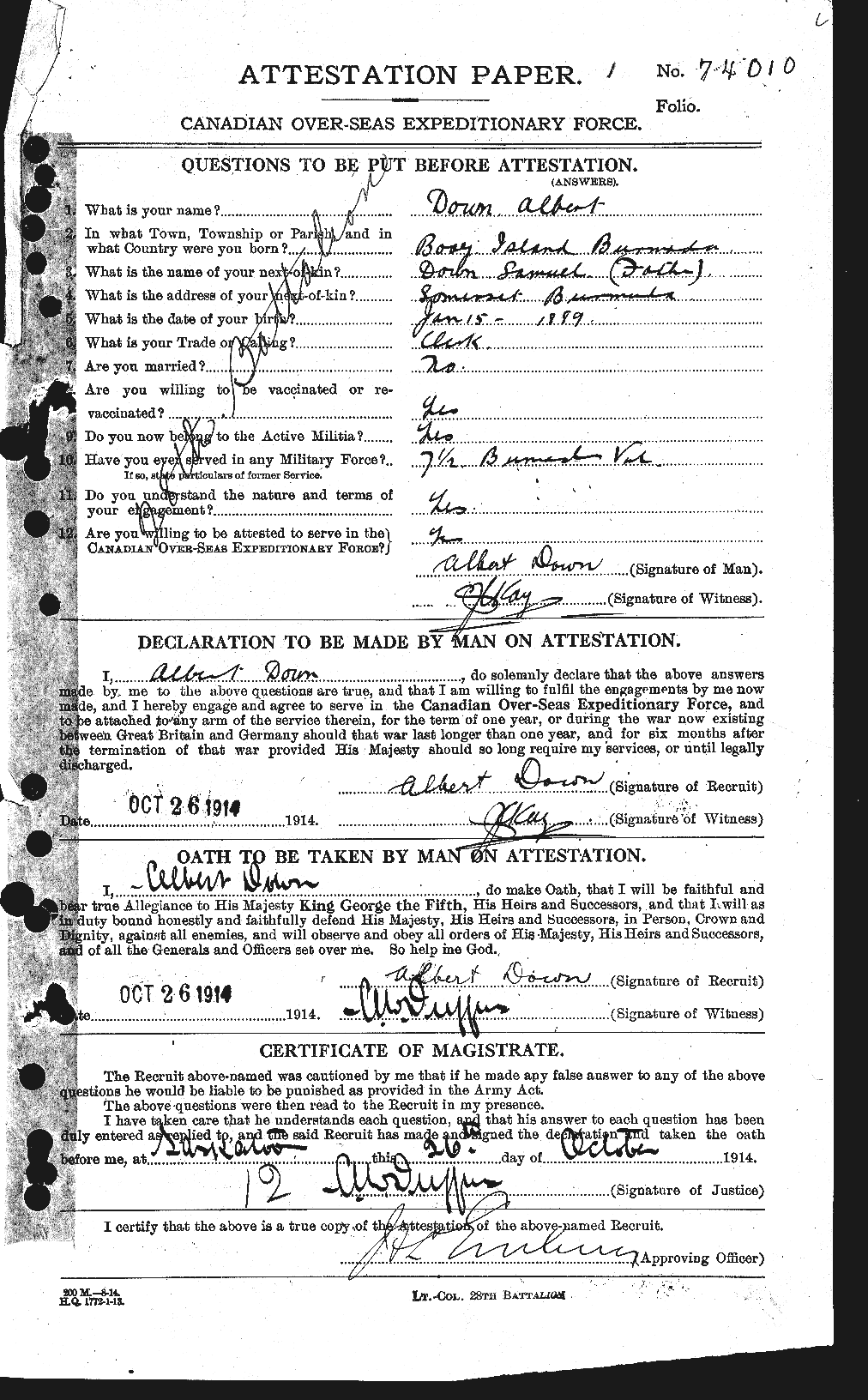 Dossiers du Personnel de la Première Guerre mondiale - CEC 299919a