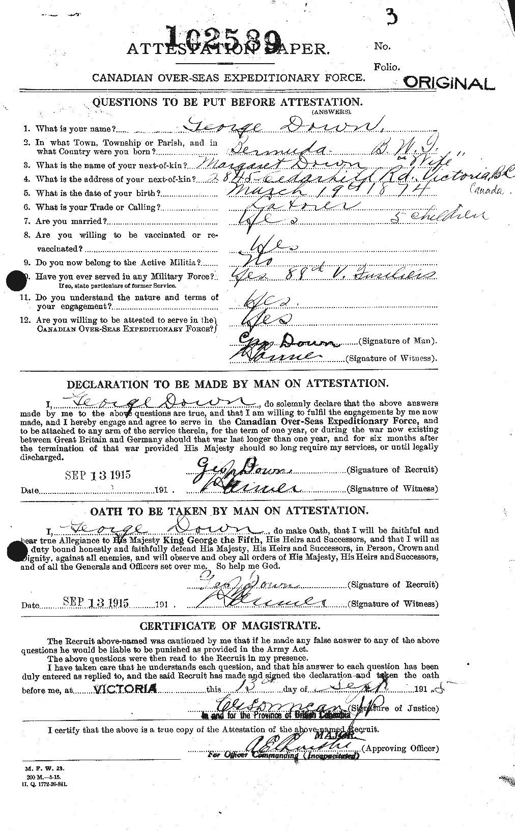 Dossiers du Personnel de la Première Guerre mondiale - CEC 301051a