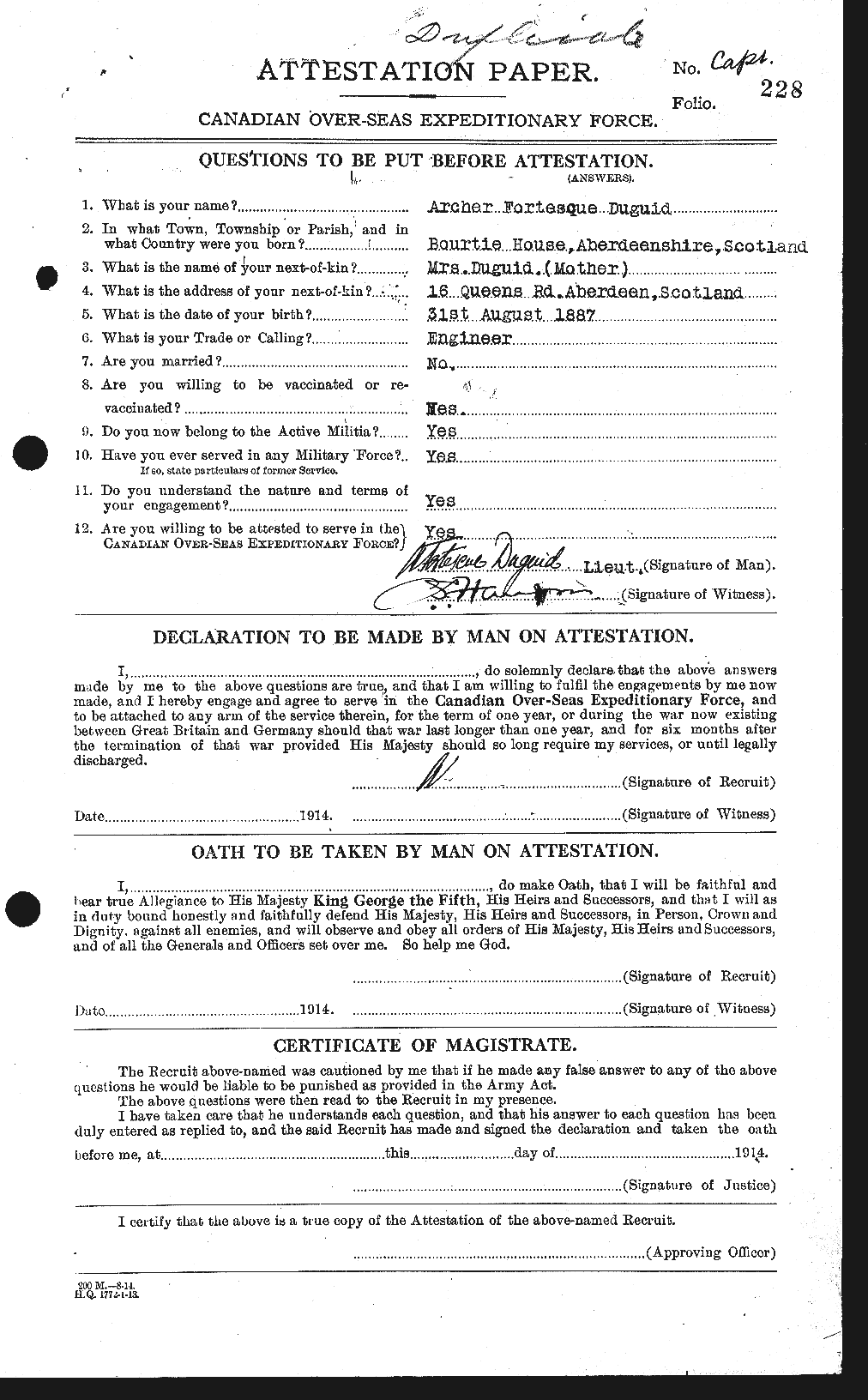 Dossiers du Personnel de la Première Guerre mondiale - CEC 301908a