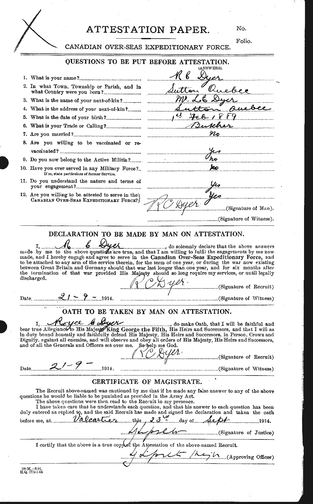 Dossiers du Personnel de la Première Guerre mondiale - CEC 305857a
