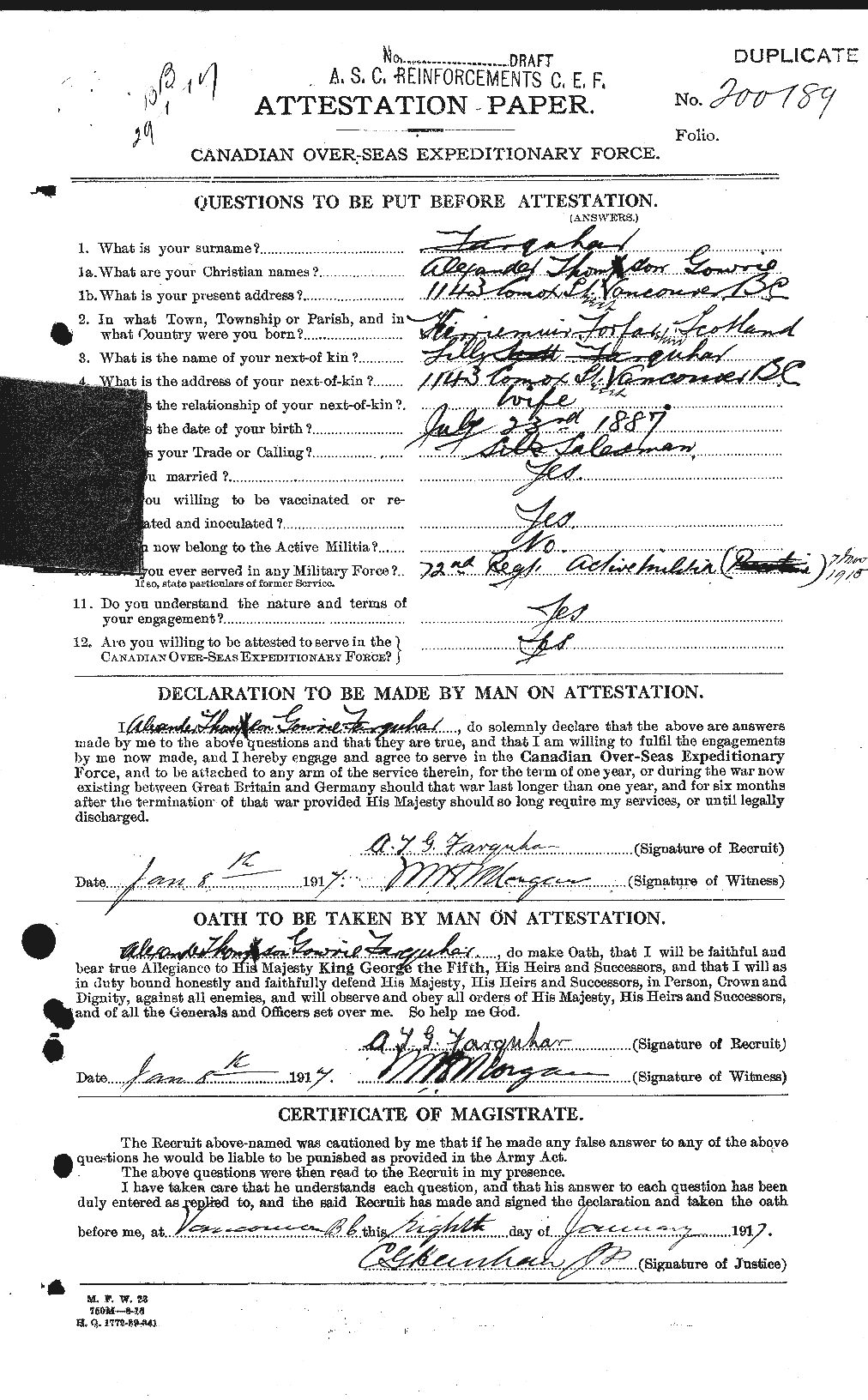 Dossiers du Personnel de la Première Guerre mondiale - CEC 318760a