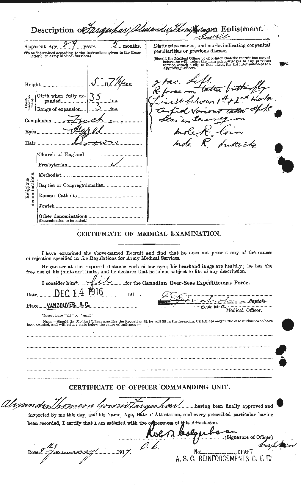 Dossiers du Personnel de la Première Guerre mondiale - CEC 318760b