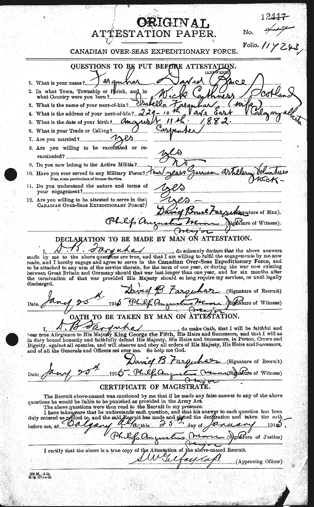 Dossiers du Personnel de la Première Guerre mondiale - CEC 318767a