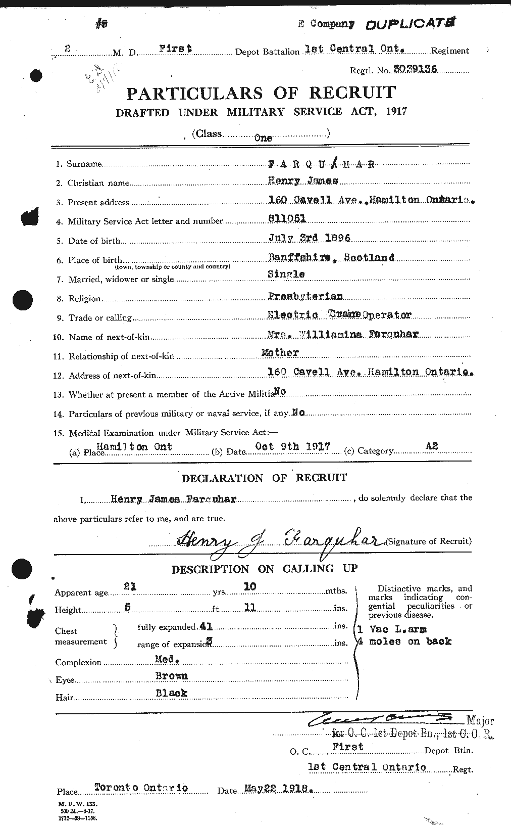 Dossiers du Personnel de la Première Guerre mondiale - CEC 318774a