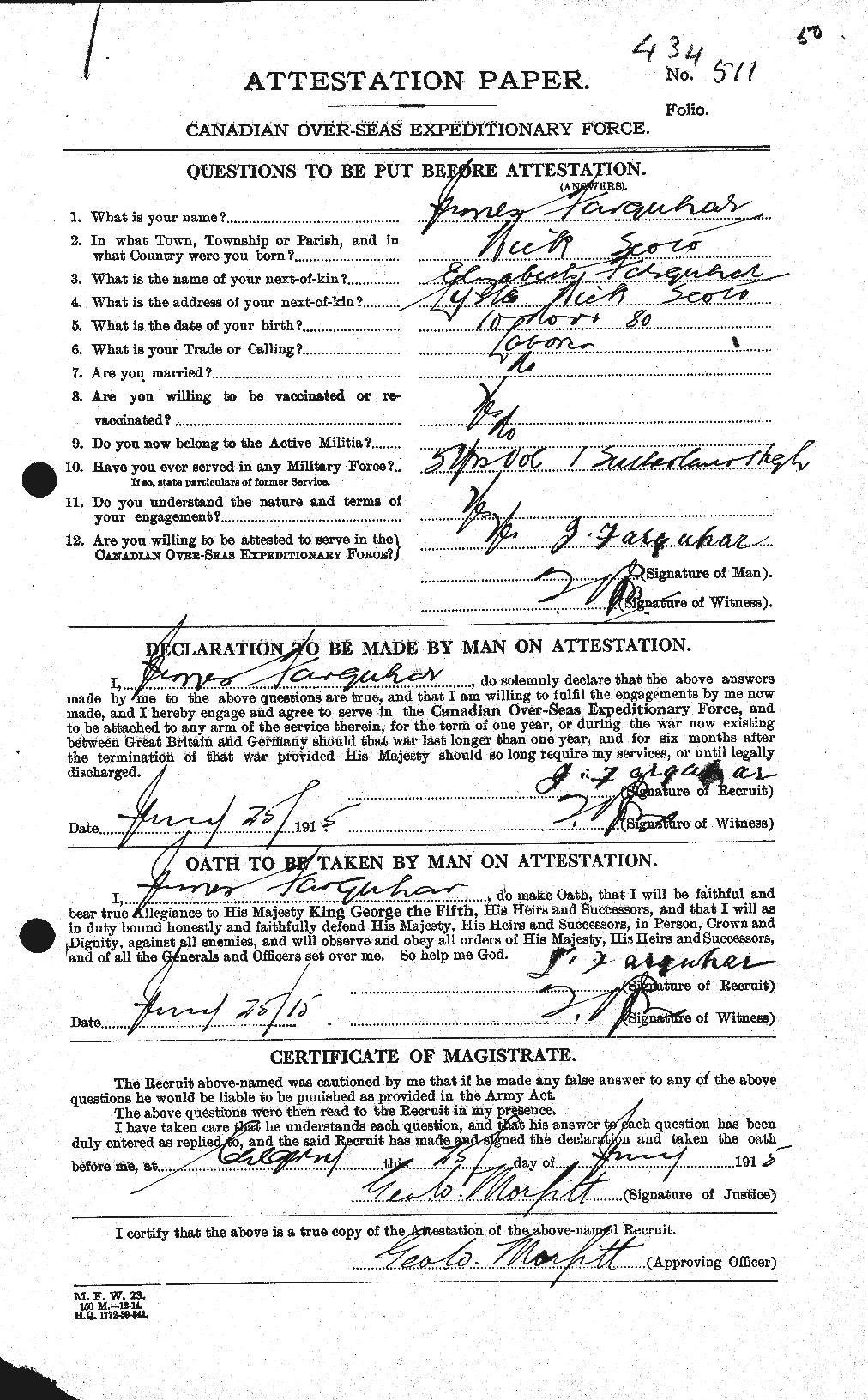 Dossiers du Personnel de la Première Guerre mondiale - CEC 318776a