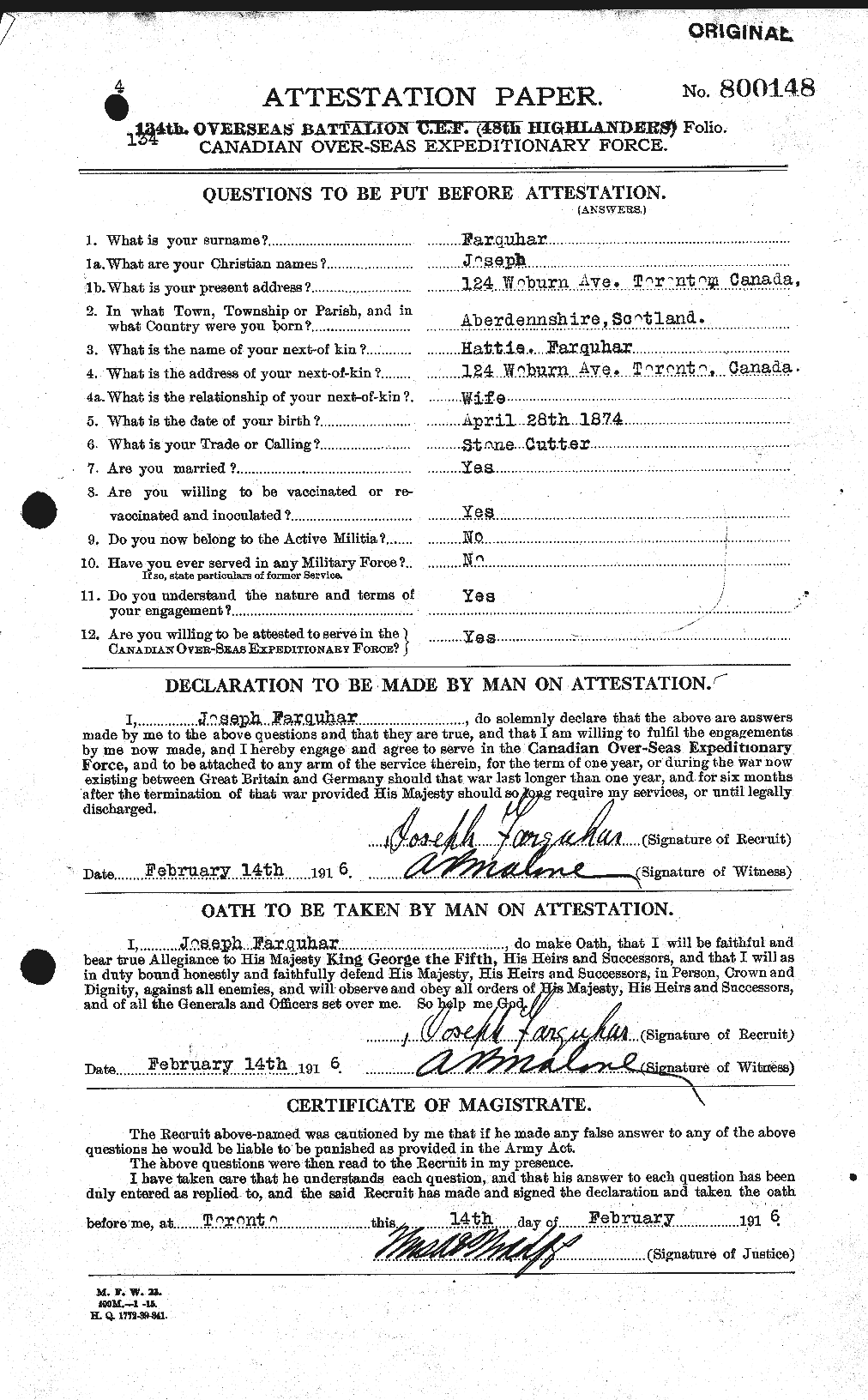 Dossiers du Personnel de la Première Guerre mondiale - CEC 318786a
