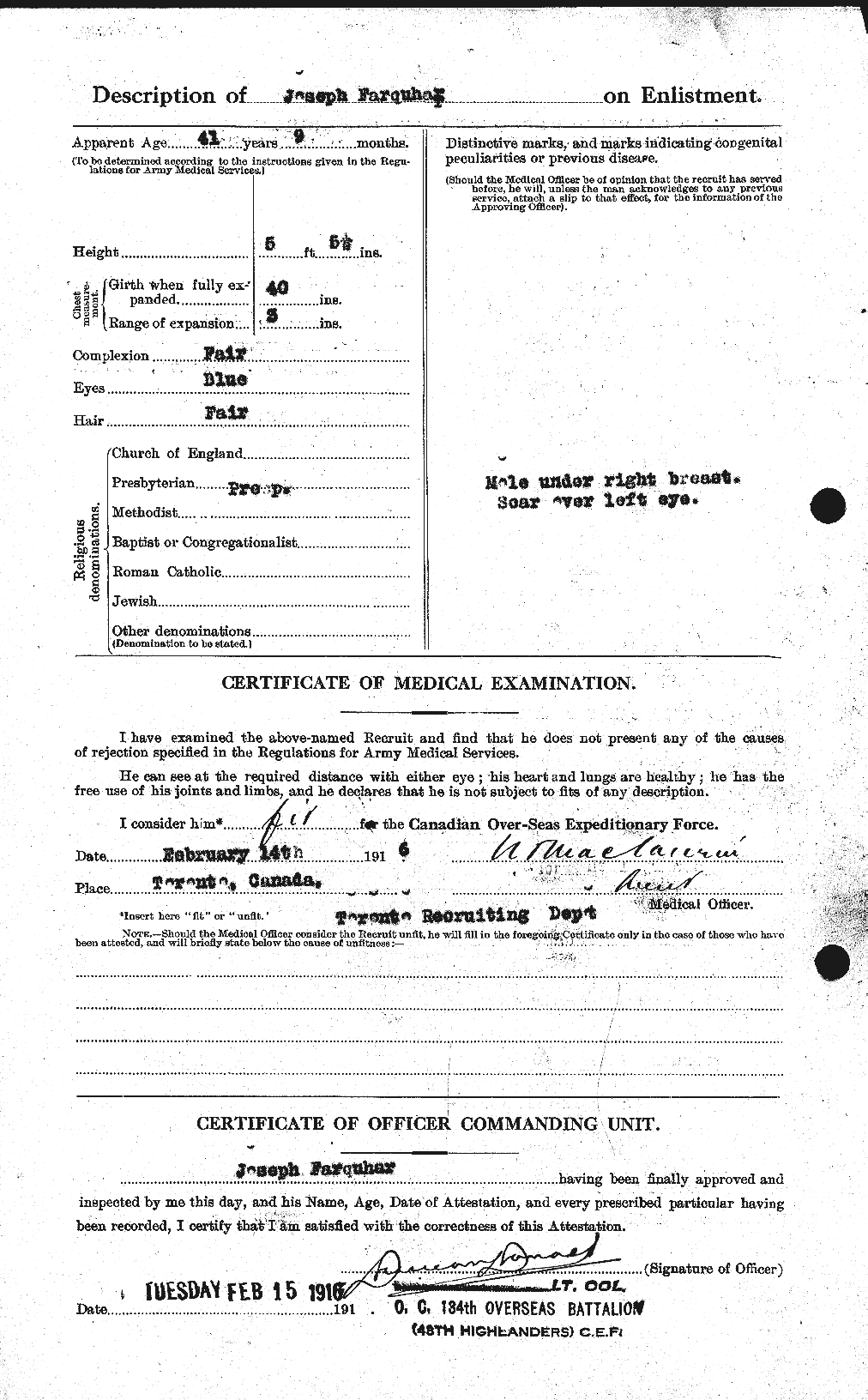 Dossiers du Personnel de la Première Guerre mondiale - CEC 318786b