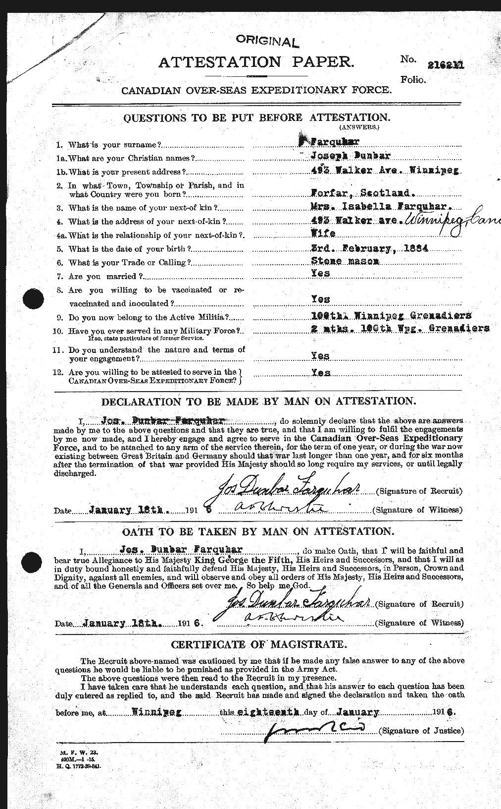Dossiers du Personnel de la Première Guerre mondiale - CEC 318787a