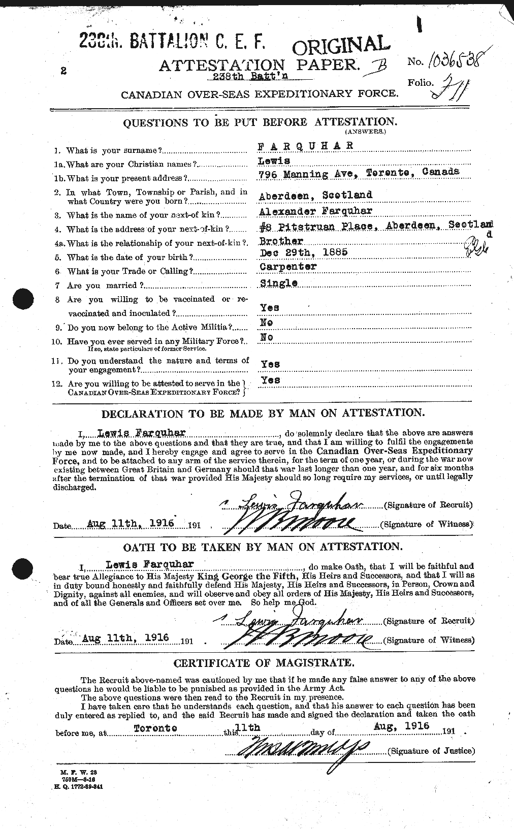Dossiers du Personnel de la Première Guerre mondiale - CEC 318788a