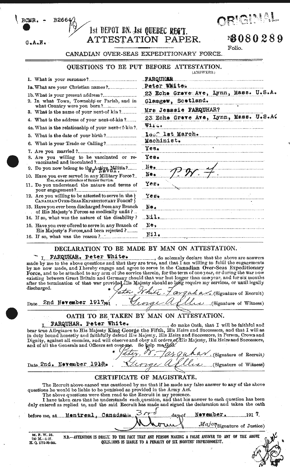 Dossiers du Personnel de la Première Guerre mondiale - CEC 318792a