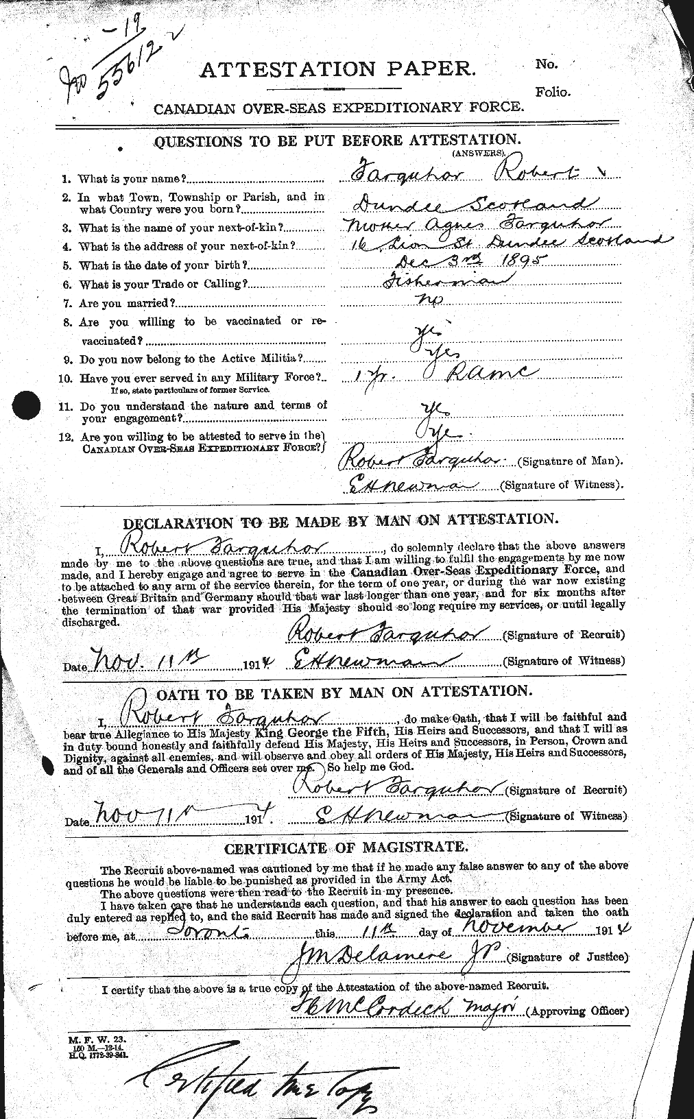 Dossiers du Personnel de la Première Guerre mondiale - CEC 318794a