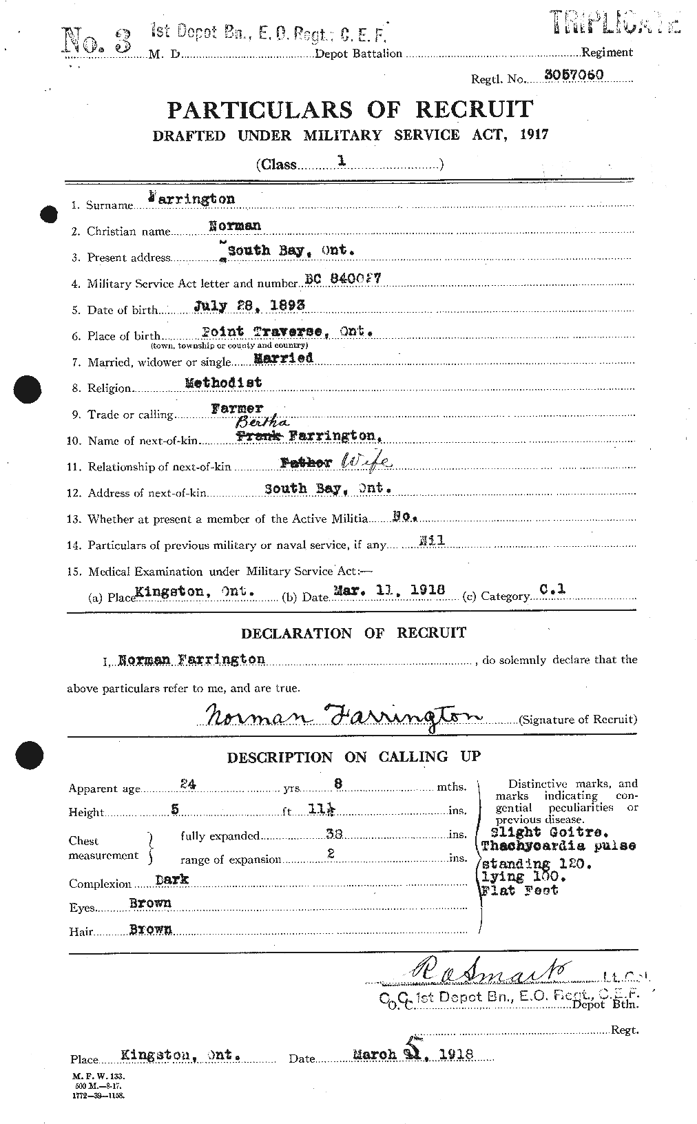 Dossiers du Personnel de la Première Guerre mondiale - CEC 319106a