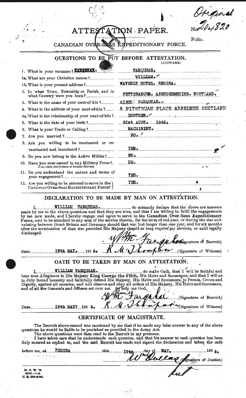 Dossiers du Personnel de la Première Guerre mondiale - CEC 319283a