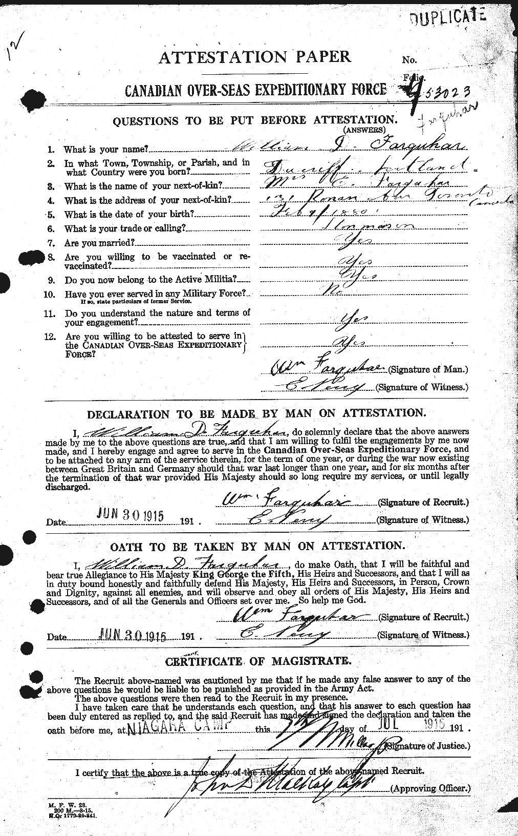 Dossiers du Personnel de la Première Guerre mondiale - CEC 319286a