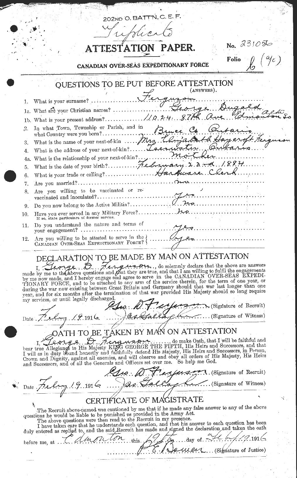 Personnel Records of the First World War - CEF 320133a