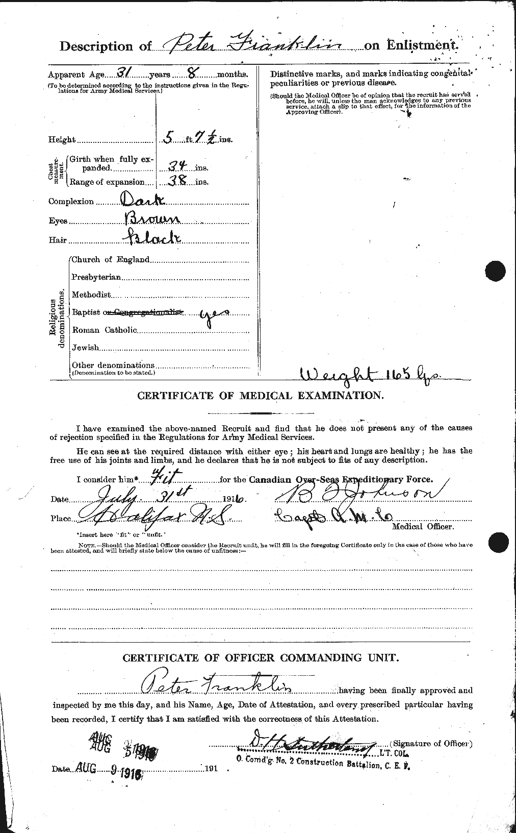Dossiers du Personnel de la Première Guerre mondiale - CEC 332590b