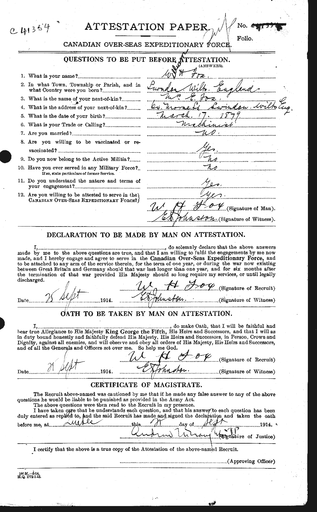 Personnel Records of the First World War - CEF 334314a