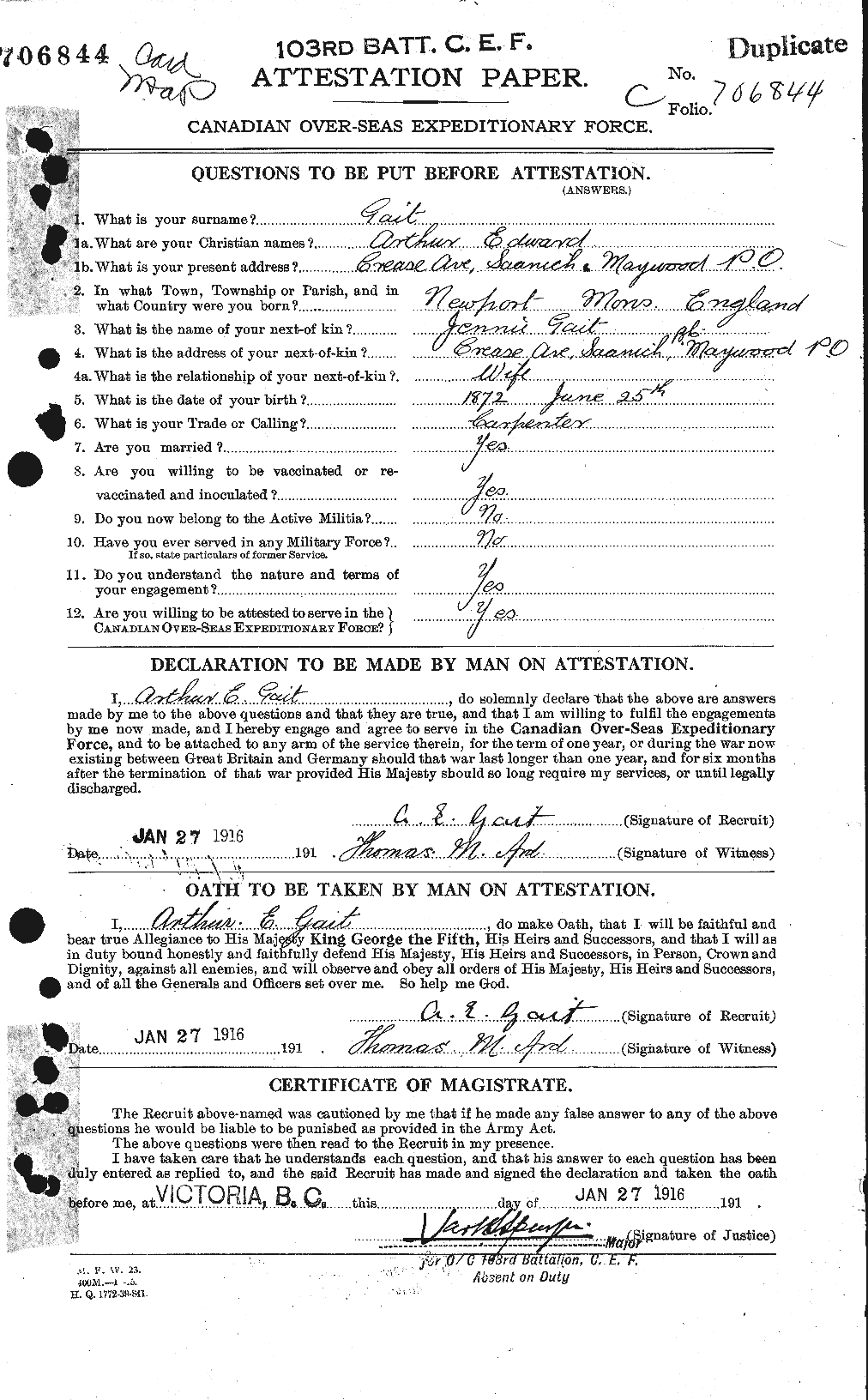 Dossiers du Personnel de la Première Guerre mondiale - CEC 341130a