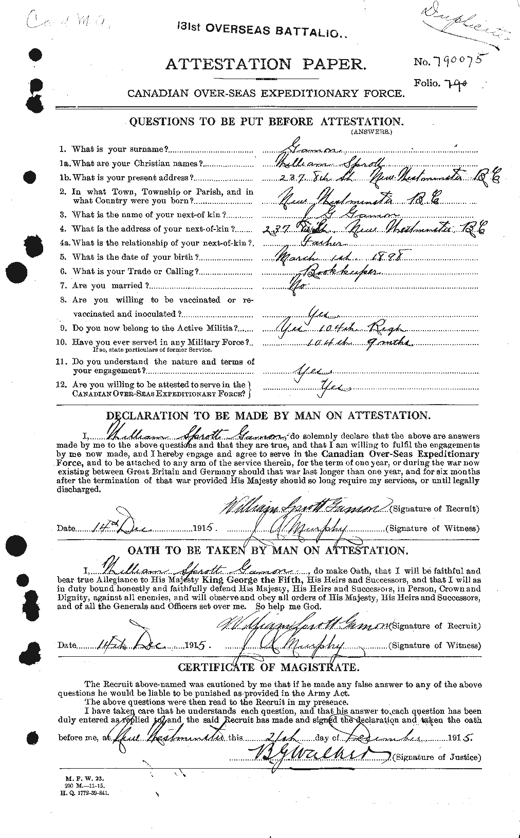 Personnel Records of the First World War - CEF 343100a