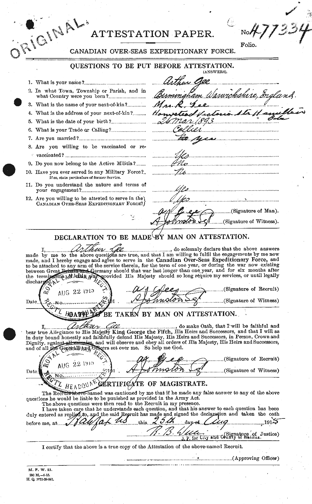 Personnel Records of the First World War - CEF 346837a