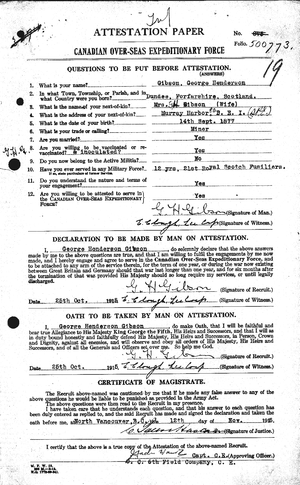 Dossiers du Personnel de la Première Guerre mondiale - CEC 348492a