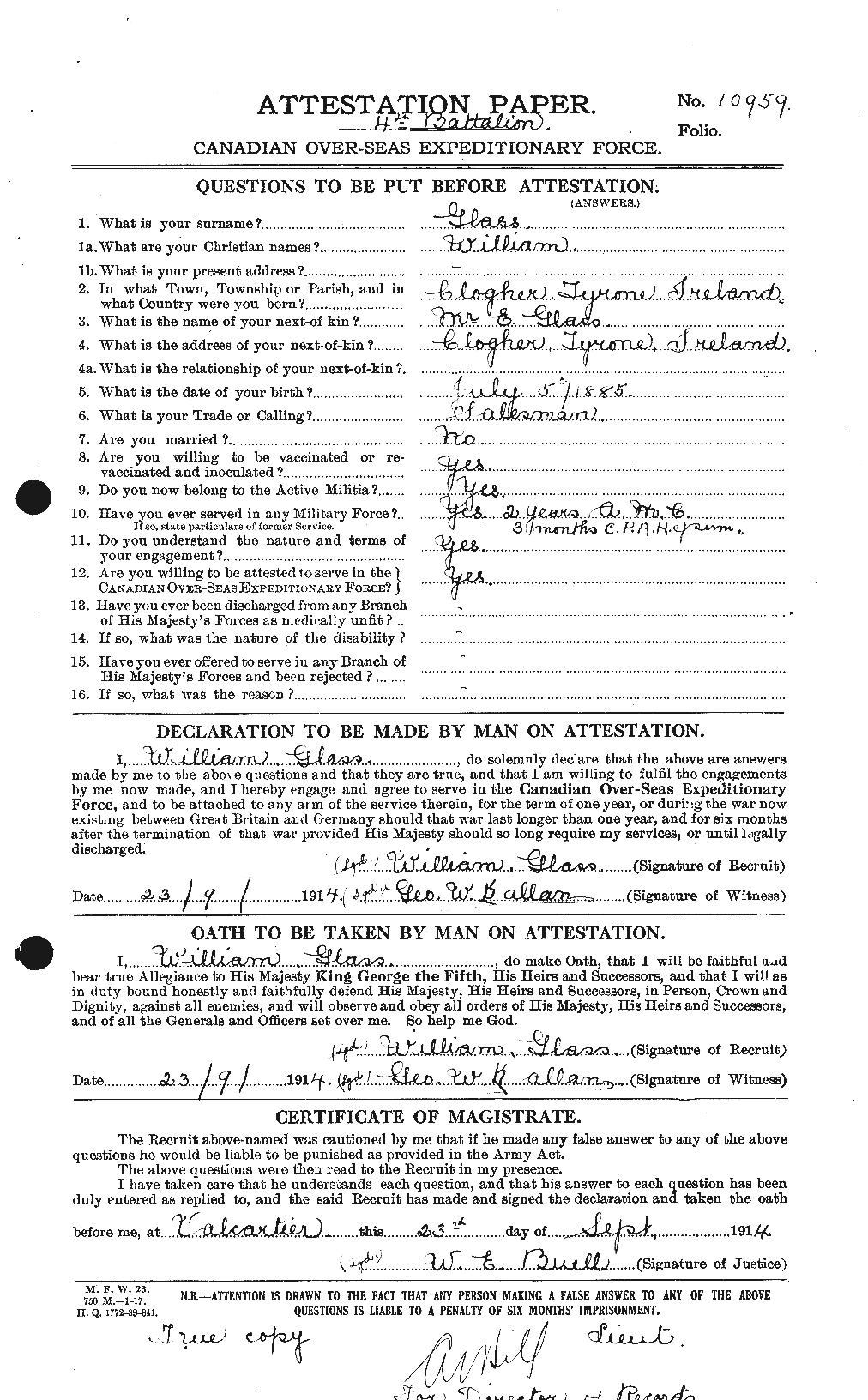 Dossiers du Personnel de la Première Guerre mondiale - CEC 349881a