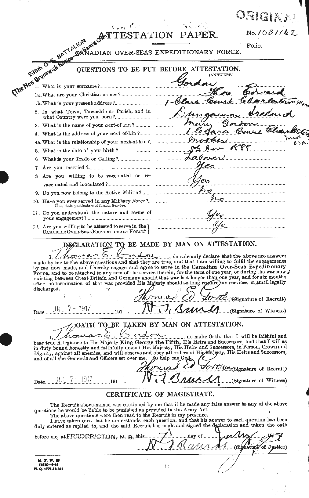 Dossiers du Personnel de la Première Guerre mondiale - CEC 355999a