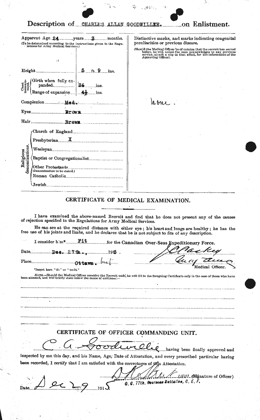 Dossiers du Personnel de la Première Guerre mondiale - CEC 357912b