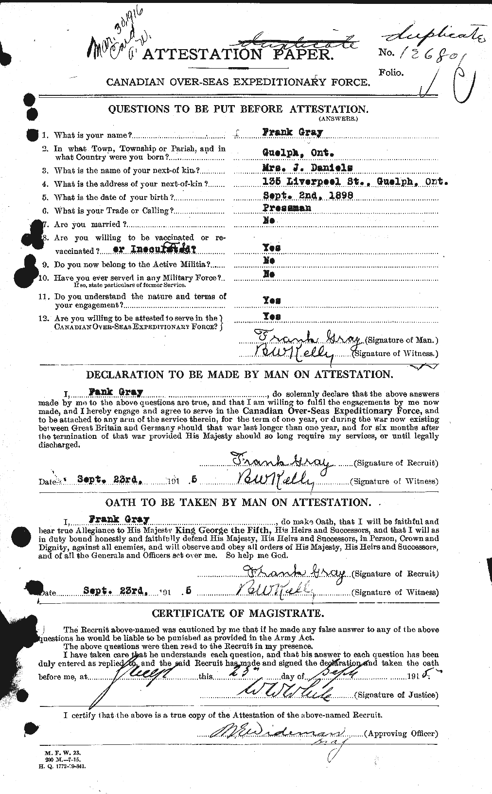 Personnel Records of the First World War - CEF 361536a