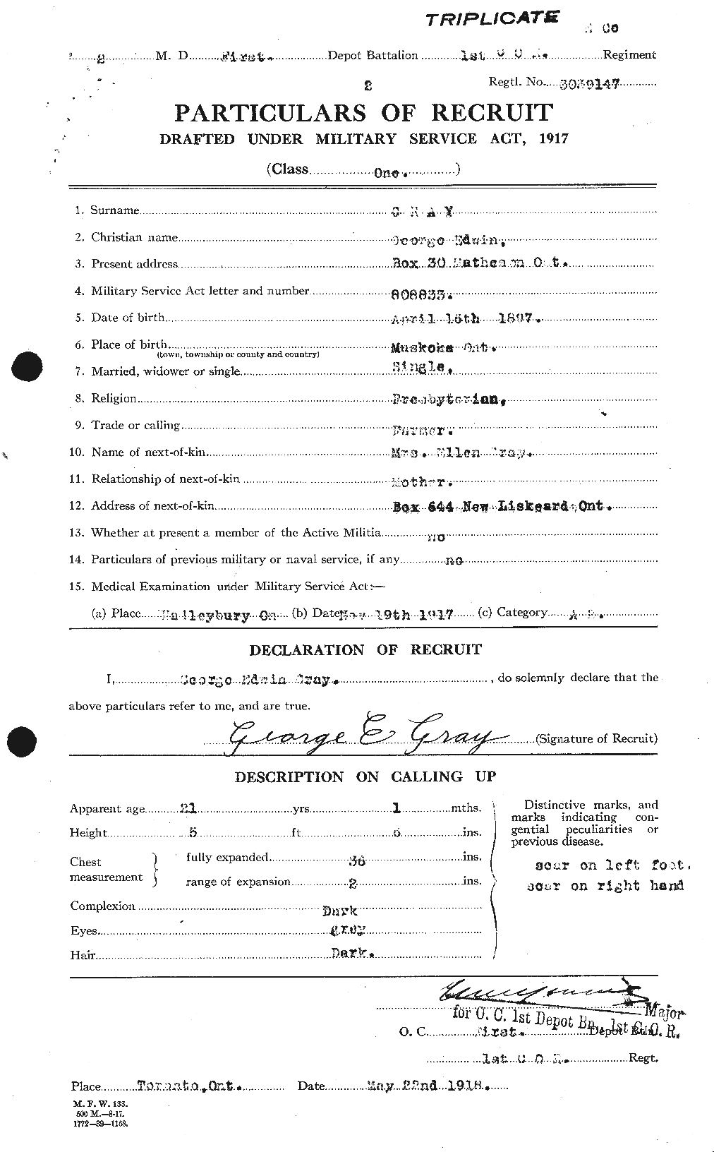 Dossiers du Personnel de la Première Guerre mondiale - CEC 361600a