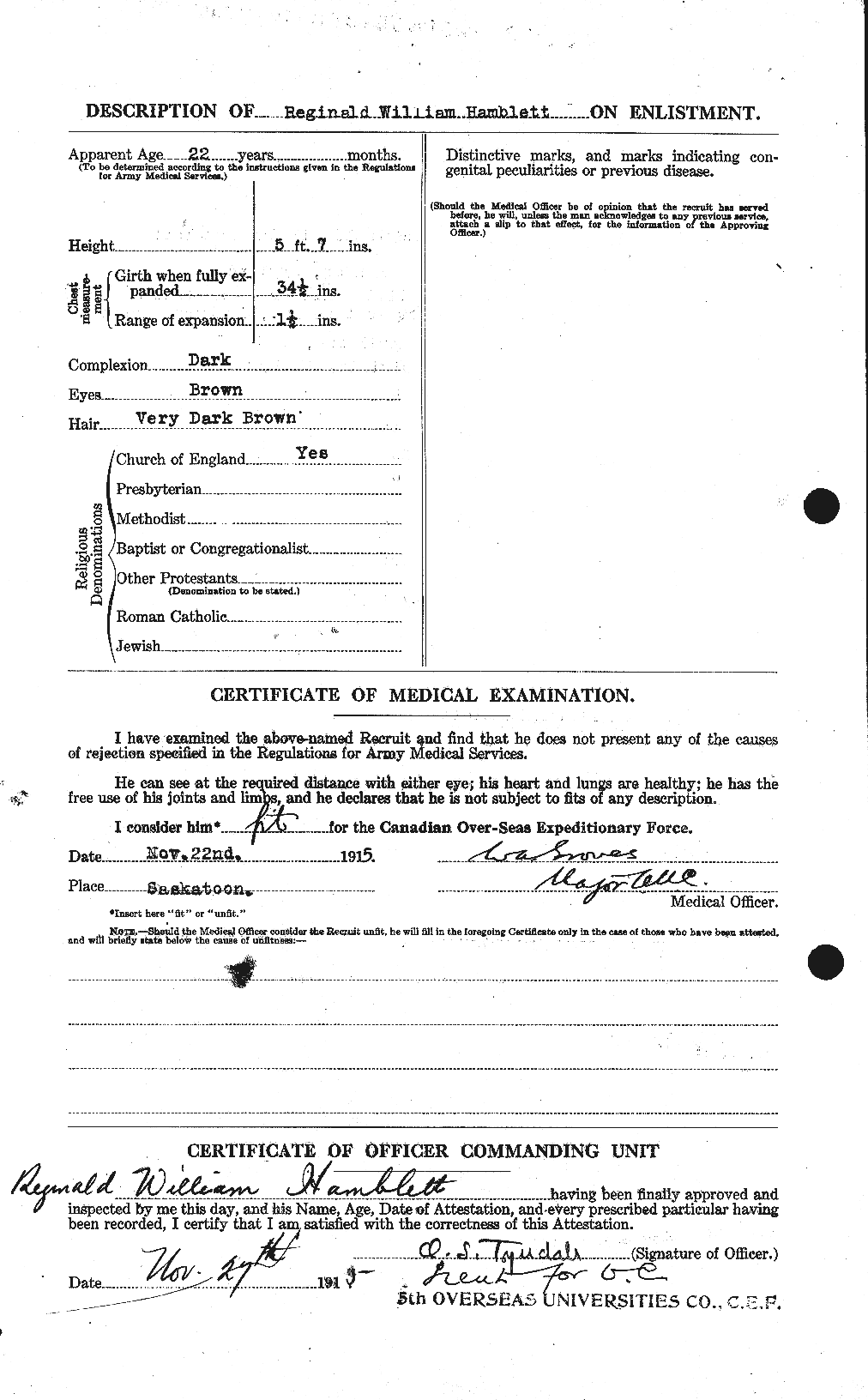 Dossiers du Personnel de la Première Guerre mondiale - CEC 373777b