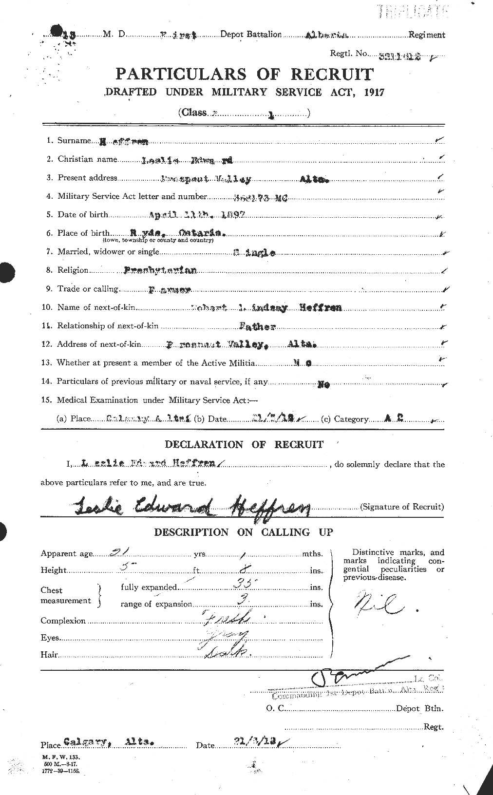 Dossiers du Personnel de la Première Guerre mondiale - CEC 386748a