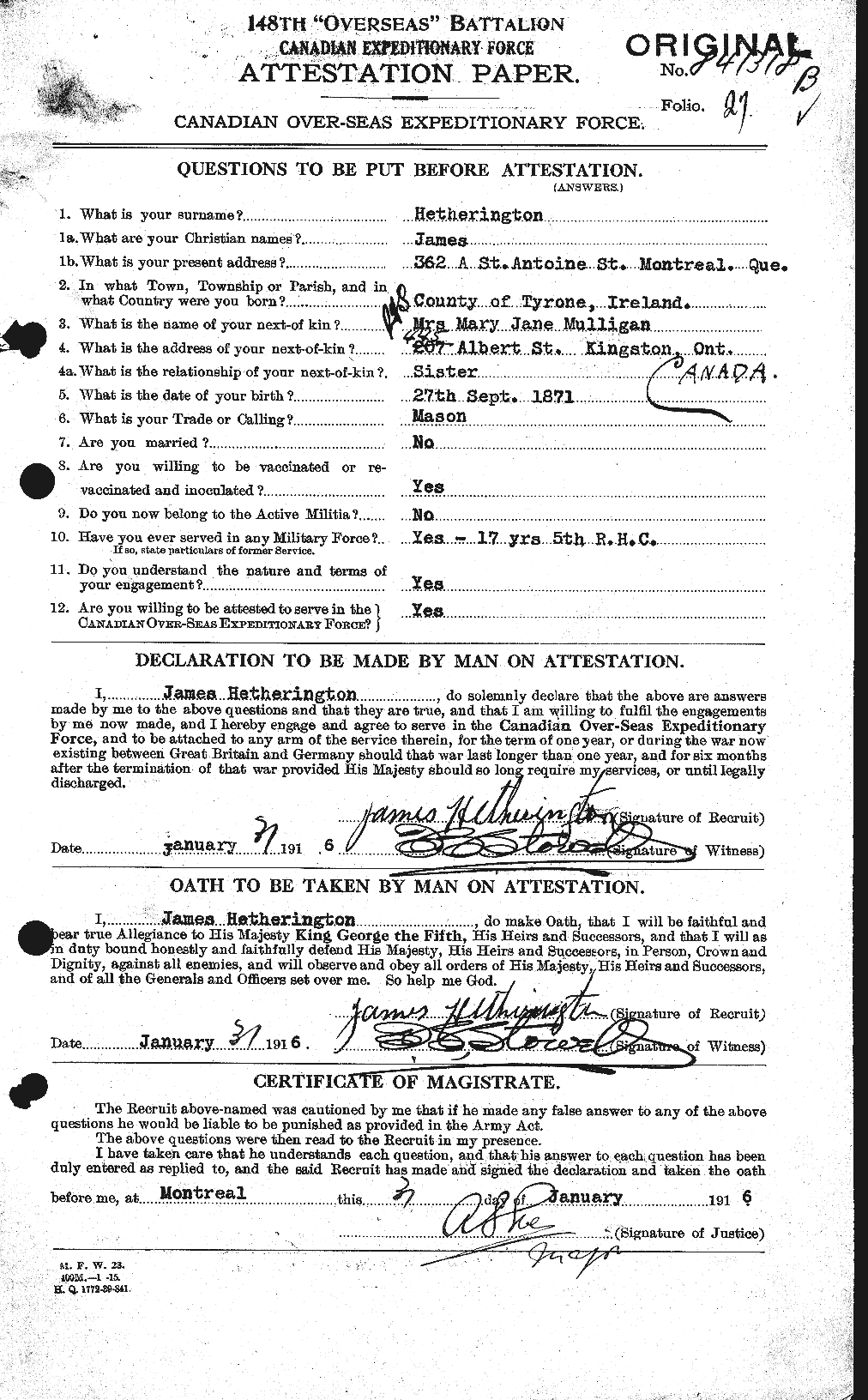 Dossiers du Personnel de la Première Guerre mondiale - CEC 390702a
