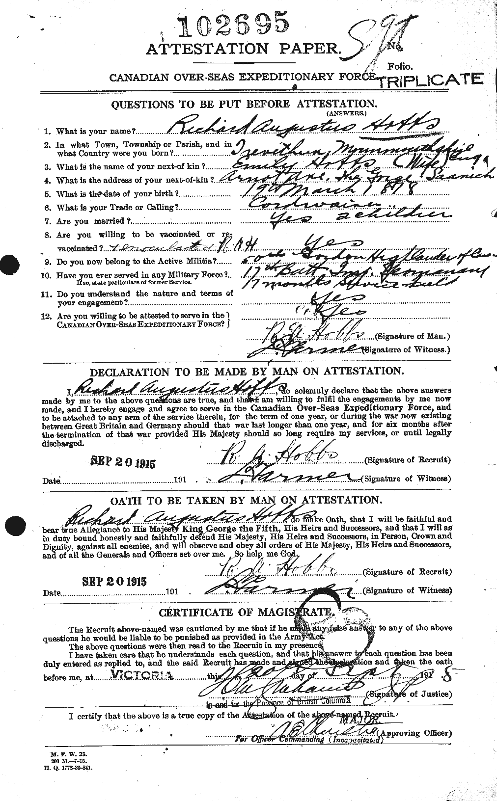 Dossiers du Personnel de la Première Guerre mondiale - CEC 394996a