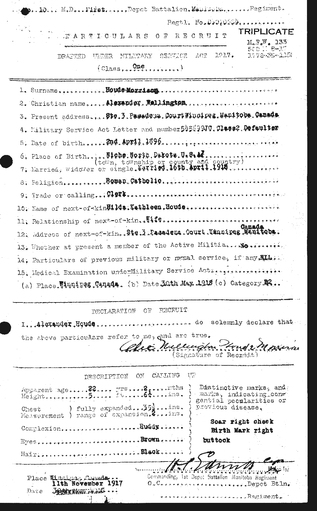 Dossiers du Personnel de la Première Guerre mondiale - CEC 401262a