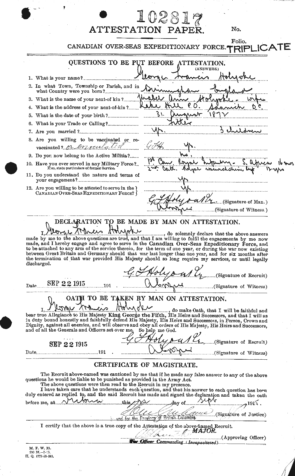 Dossiers du Personnel de la Première Guerre mondiale - CEC 405426a