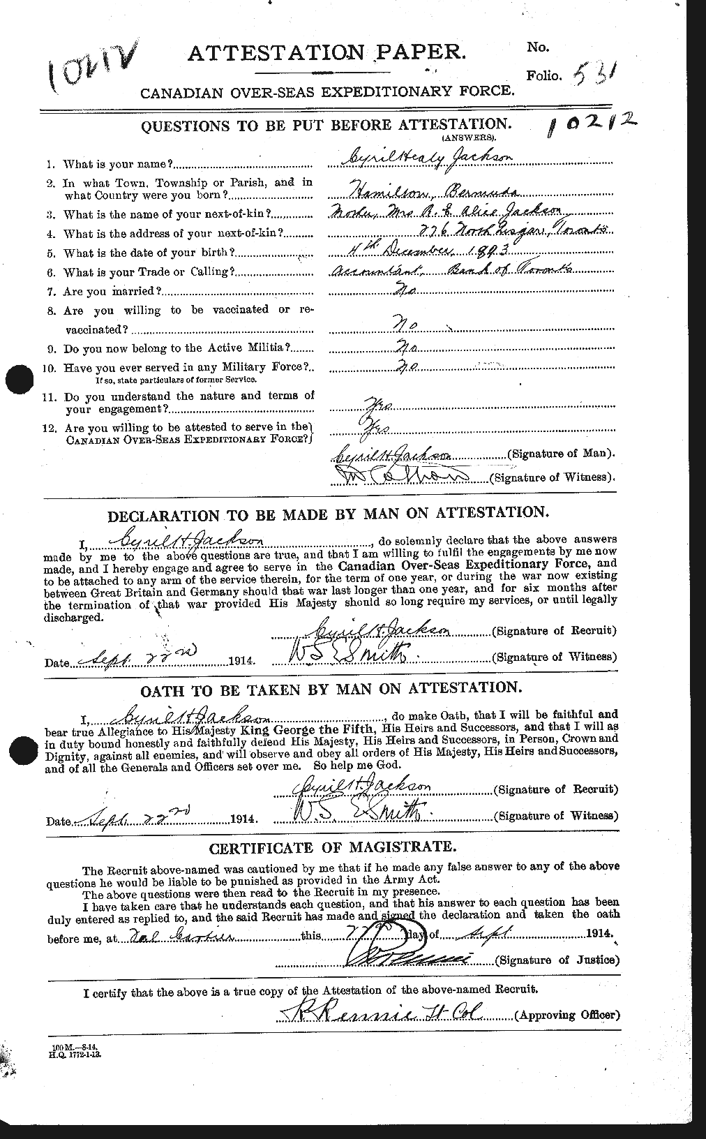 Dossiers du Personnel de la Première Guerre mondiale - CEC 411857a