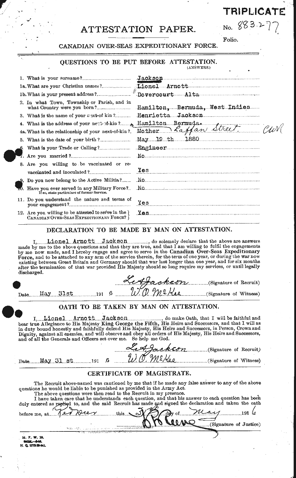 Dossiers du Personnel de la Première Guerre mondiale - CEC 414410a