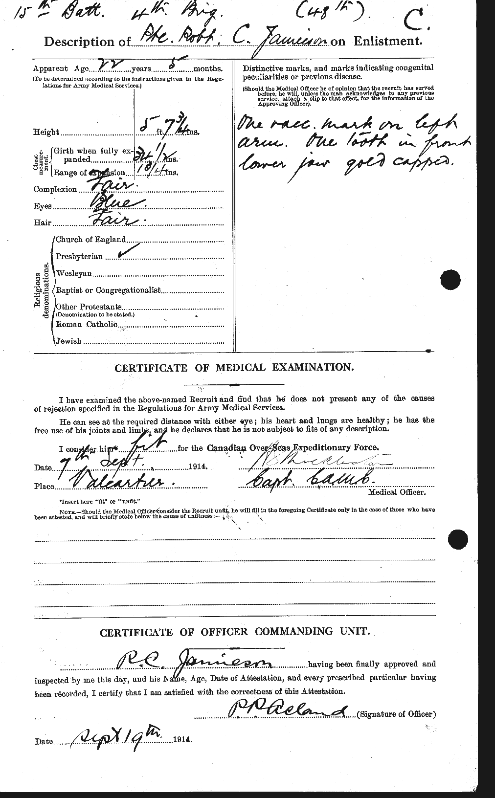 Dossiers du Personnel de la Première Guerre mondiale - CEC 415254b