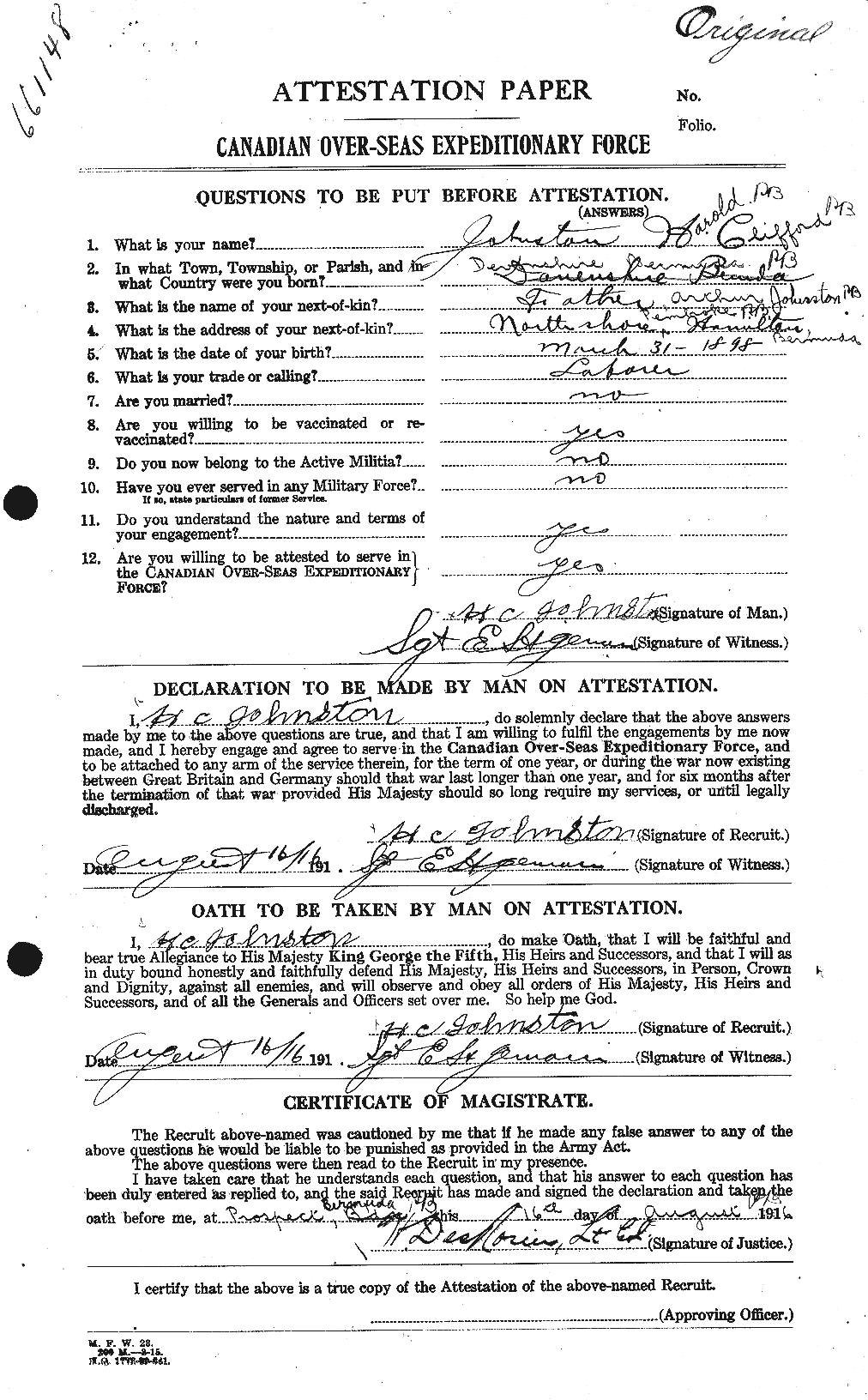 Dossiers du Personnel de la Première Guerre mondiale - CEC 419486a