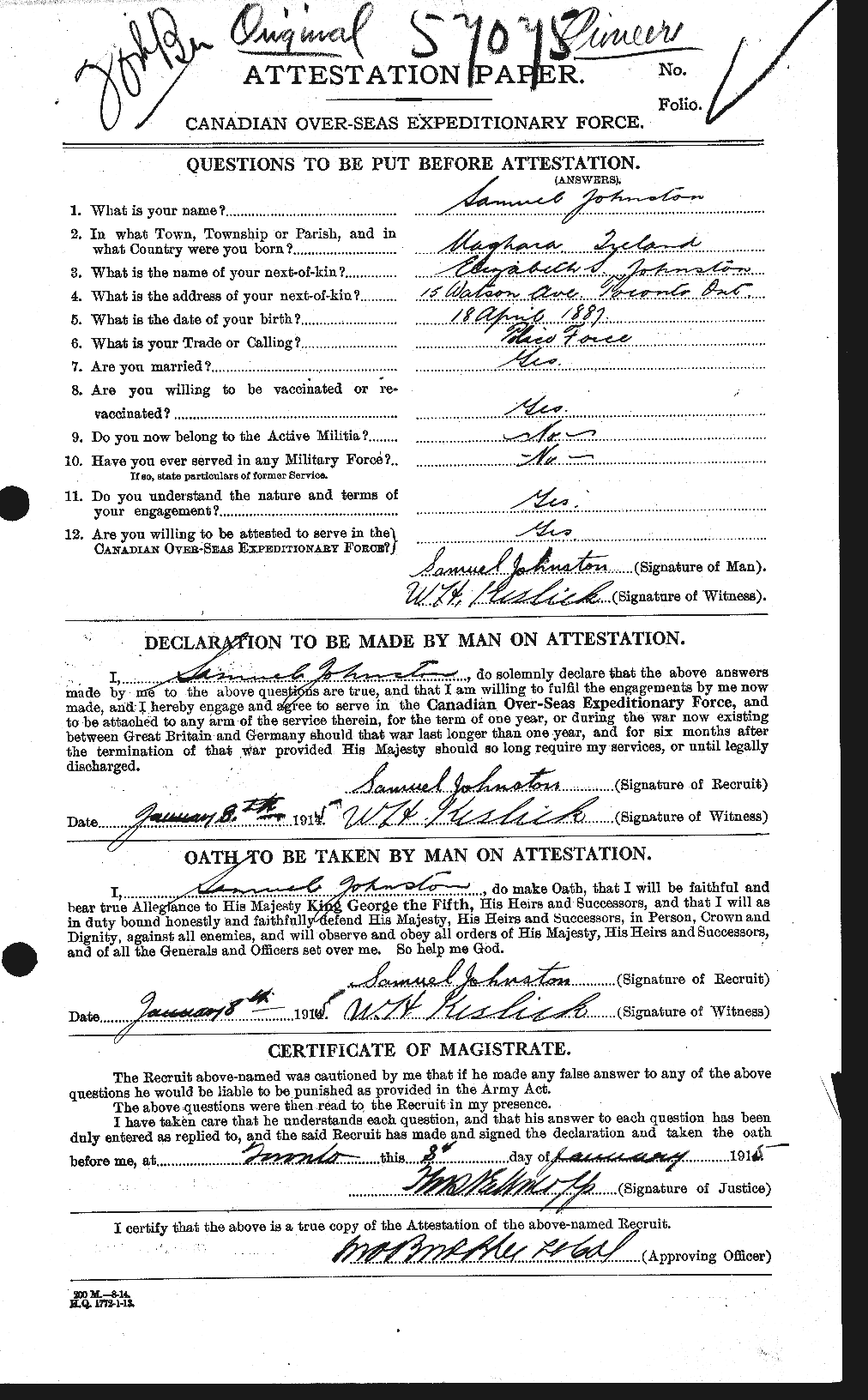 Dossiers du Personnel de la Première Guerre mondiale - CEC 427082a