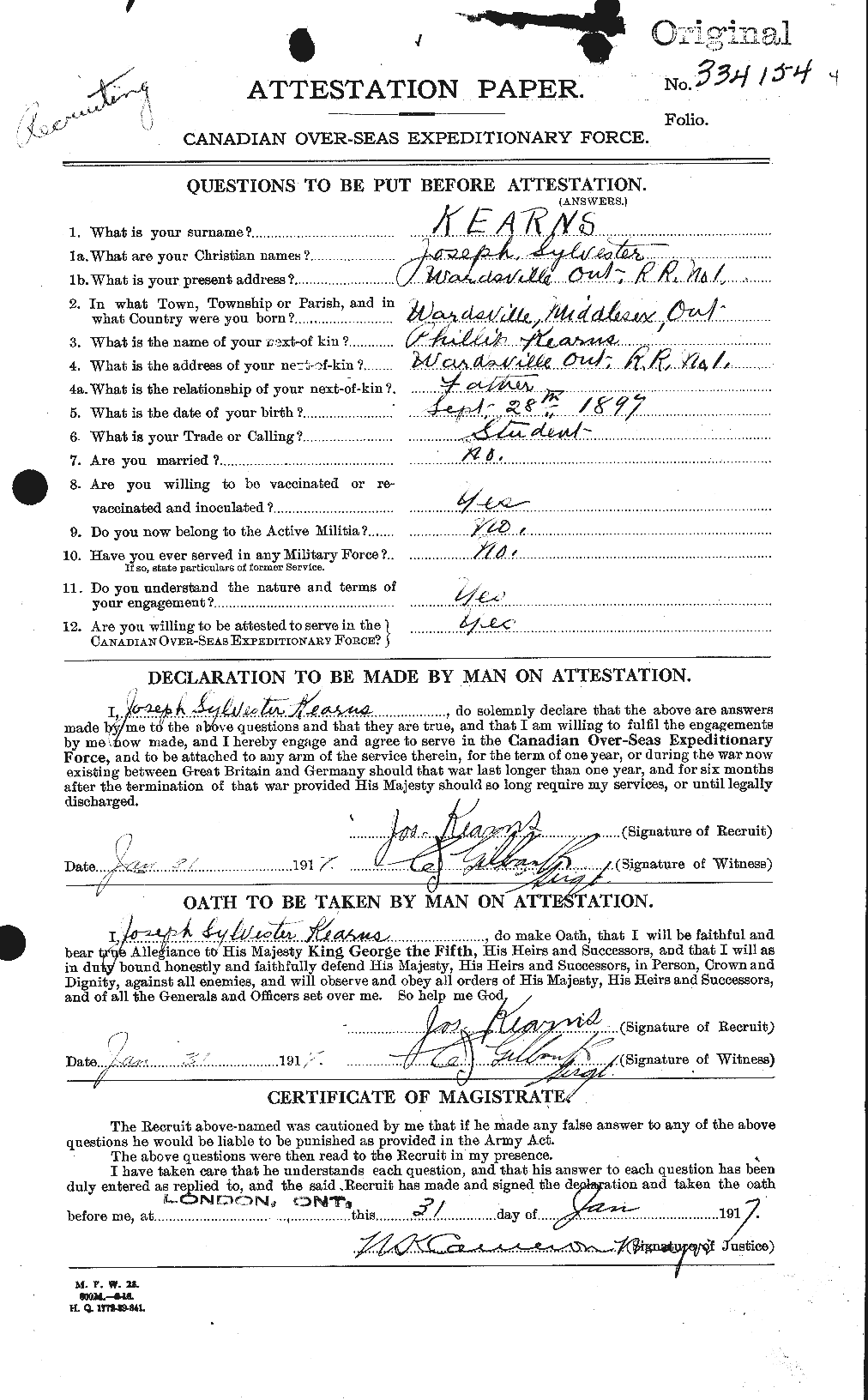 Dossiers du Personnel de la Première Guerre mondiale - CEC 428119a