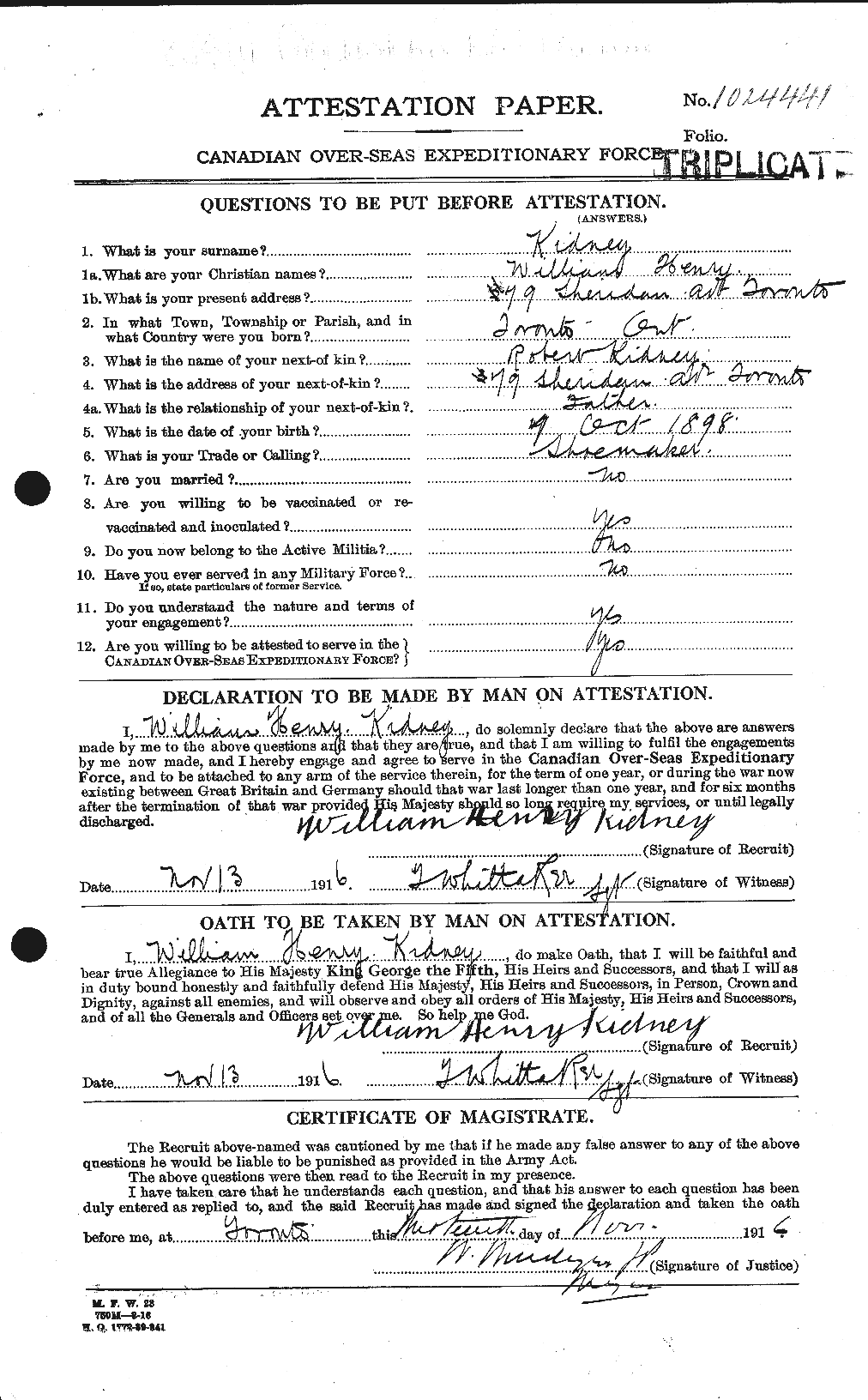 Dossiers du Personnel de la Première Guerre mondiale - CEC 437615a