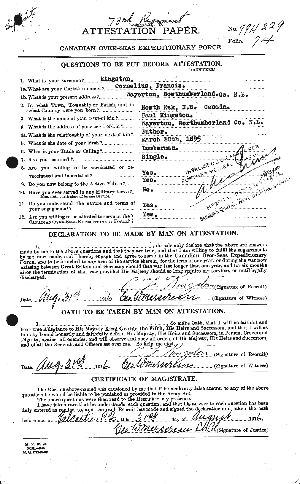 Personnel Records of the First World War - CEF 439609a