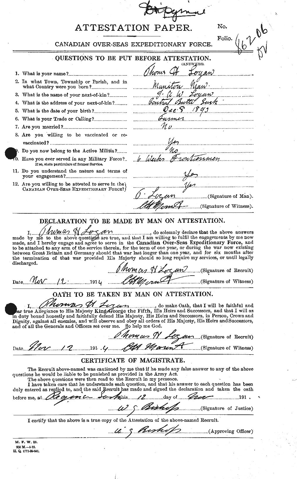 Personnel Records of the First World War - CEF 461823a