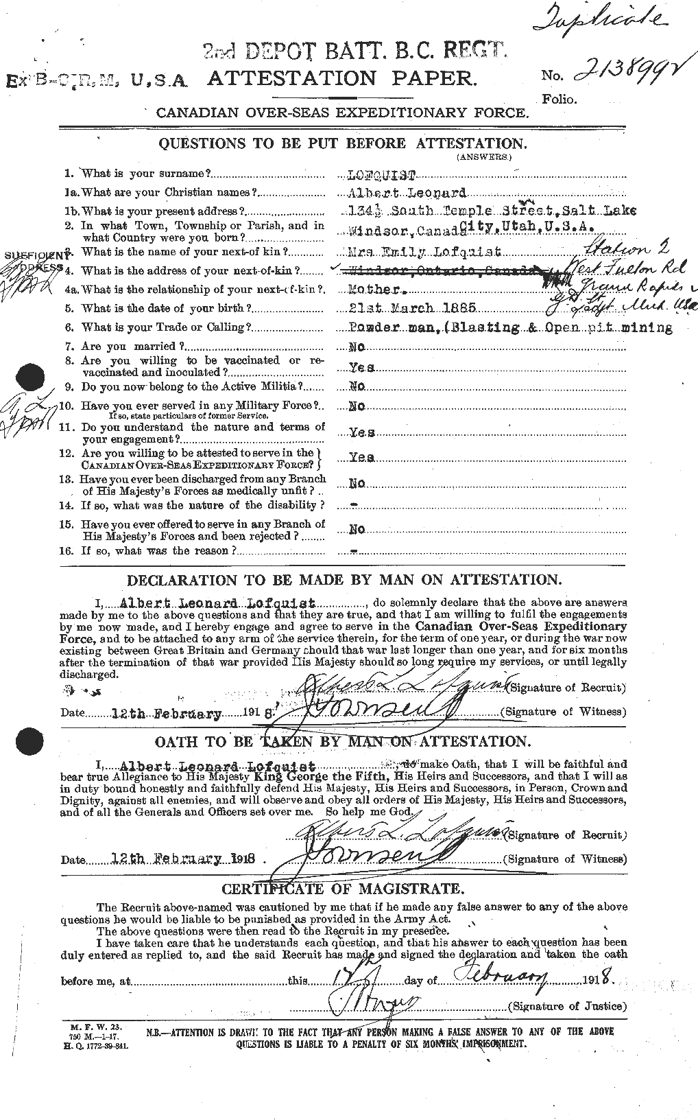 Personnel Records of the First World War - CEF 466425a