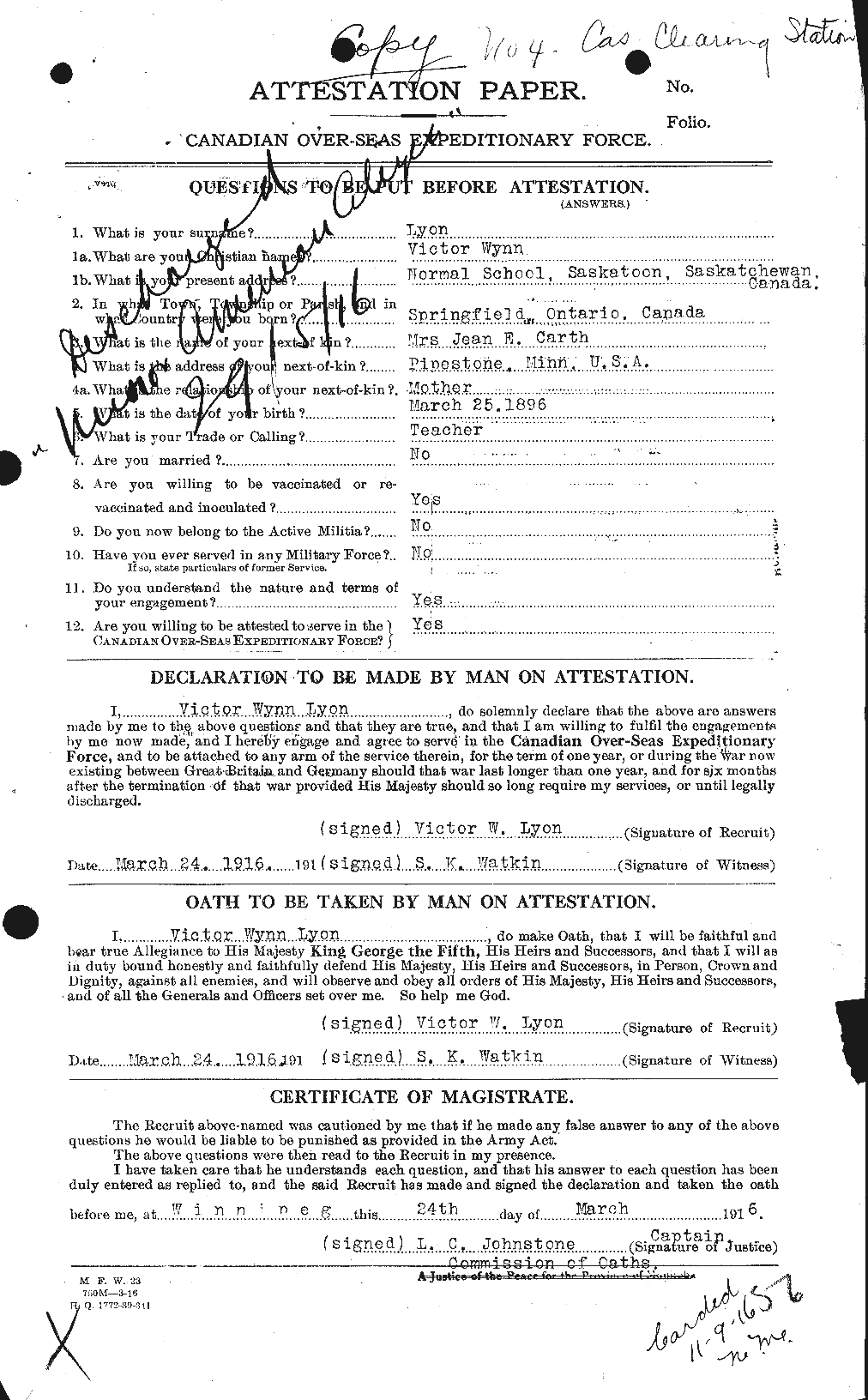 Dossiers du Personnel de la Première Guerre mondiale - CEC 472977a