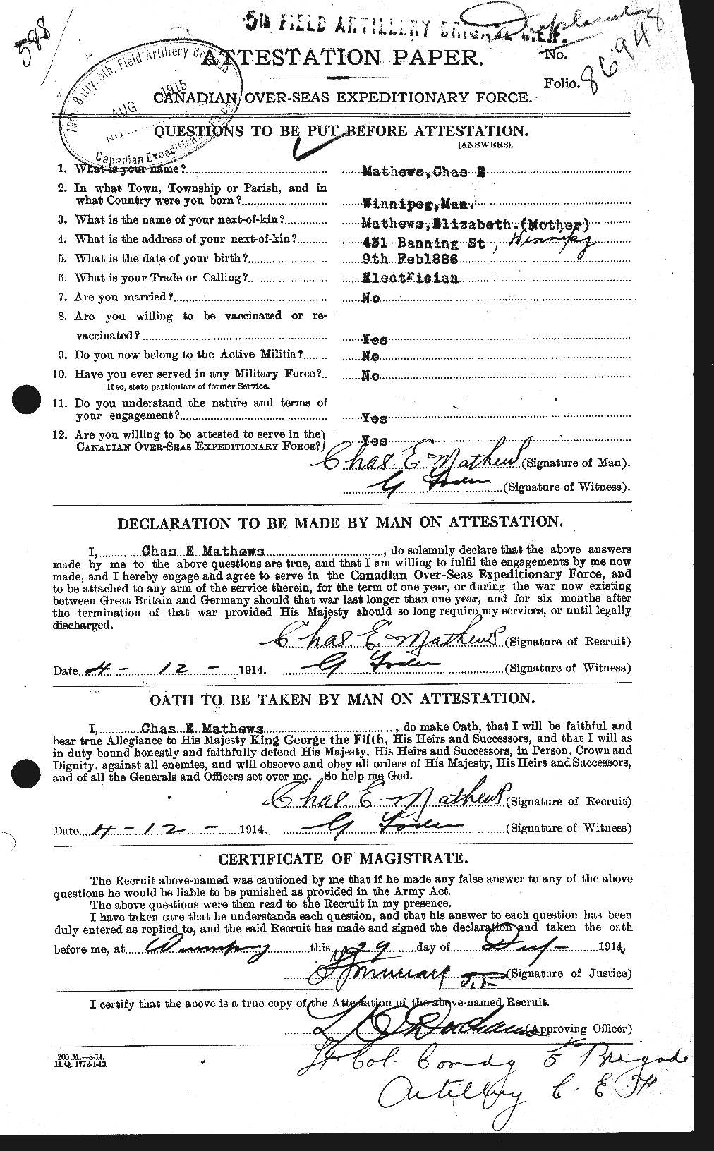 Personnel Records of the First World War - CEF 489943a