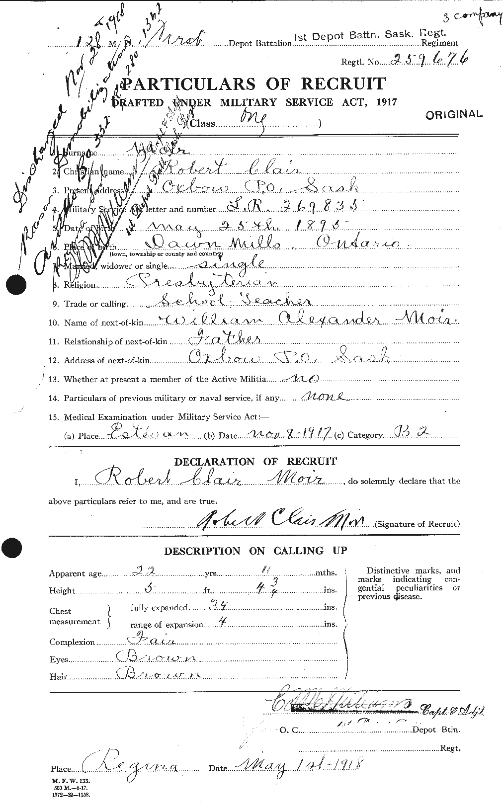 Dossiers du Personnel de la Première Guerre mondiale - CEC 501384a