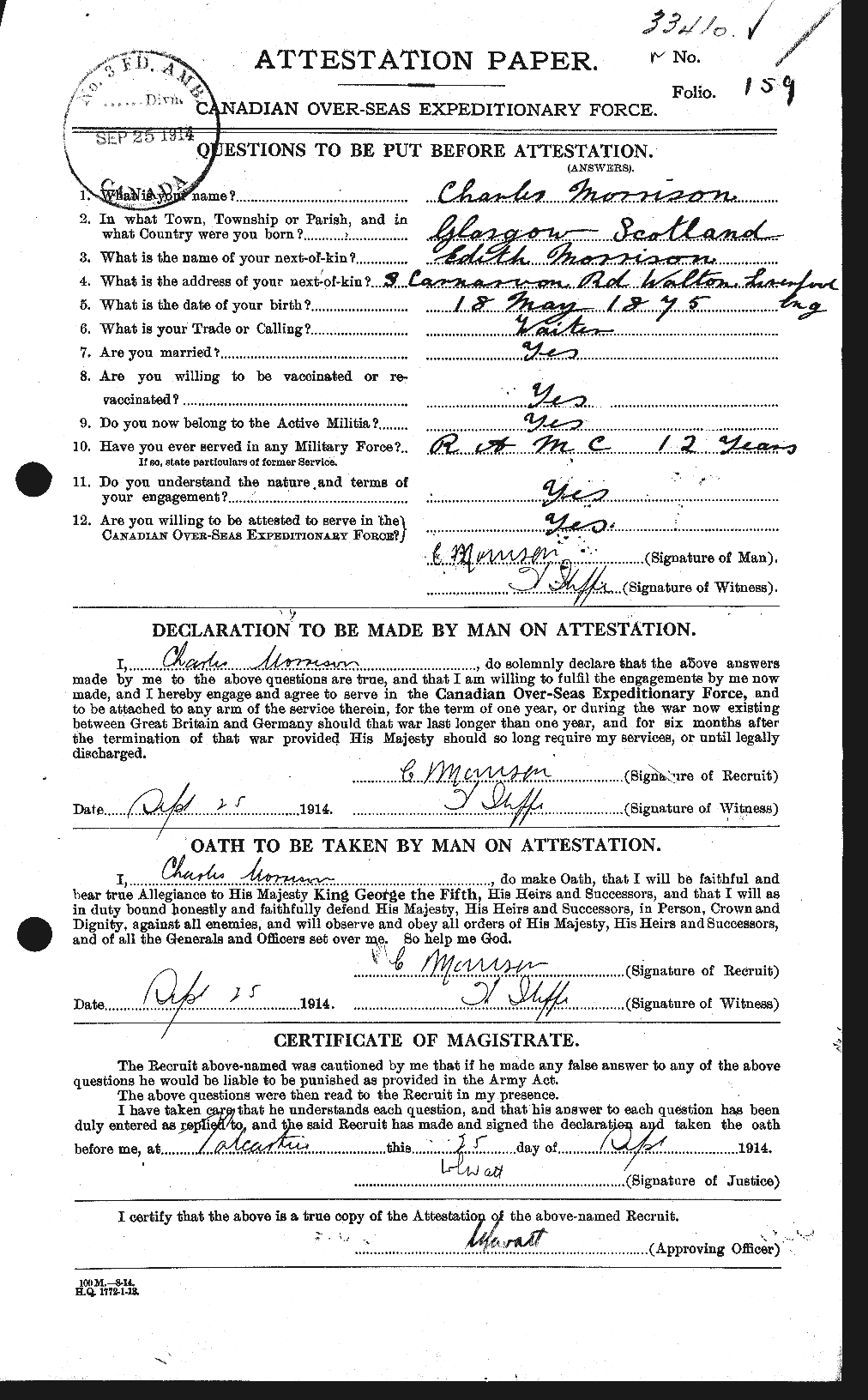 Personnel Records of the First World War - CEF 505340a